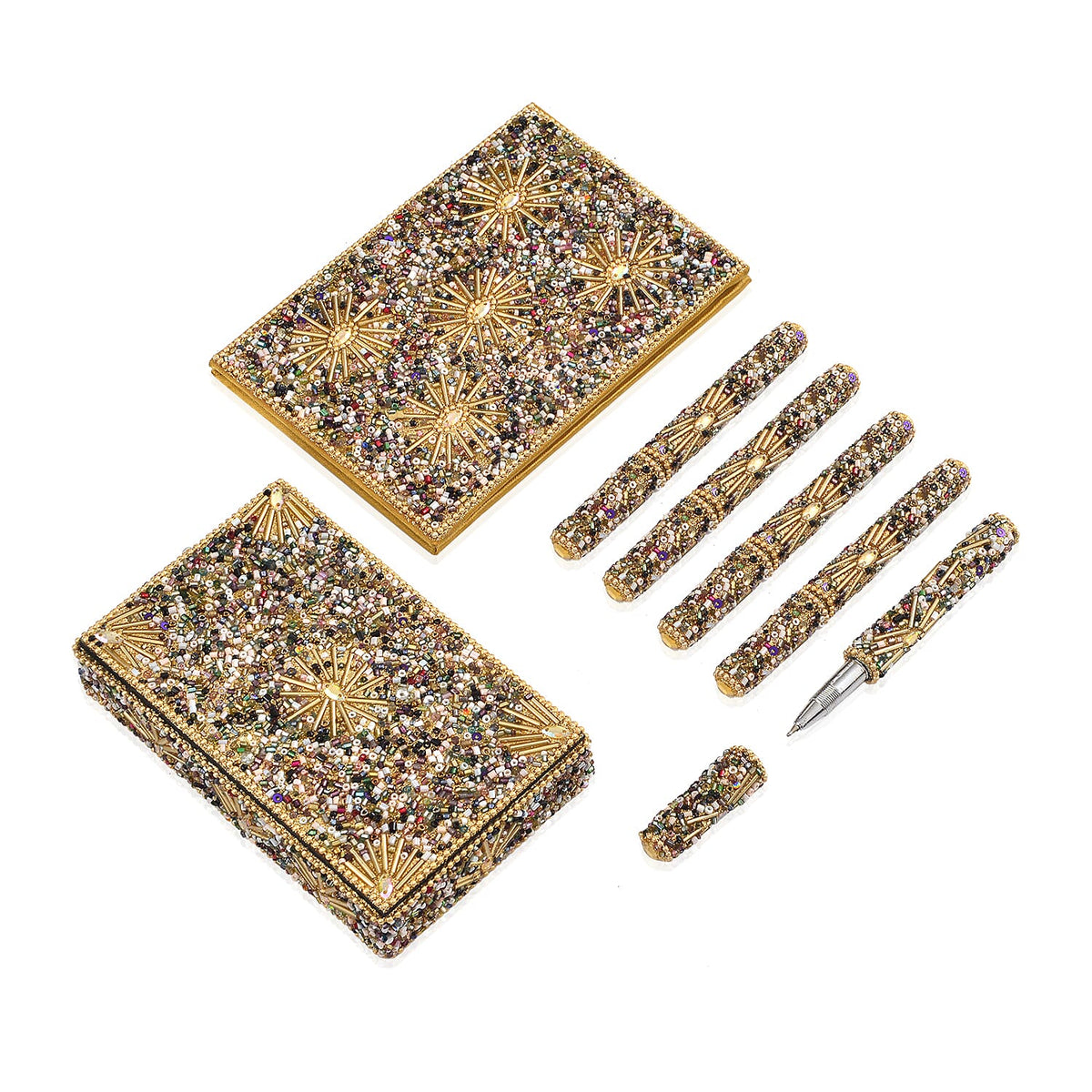 LIVMORE Elegant 7-Piece Beaded Stationery Set - 1 Beaded Box, 1 Diary, 5 Beaded Pens 8240812 0