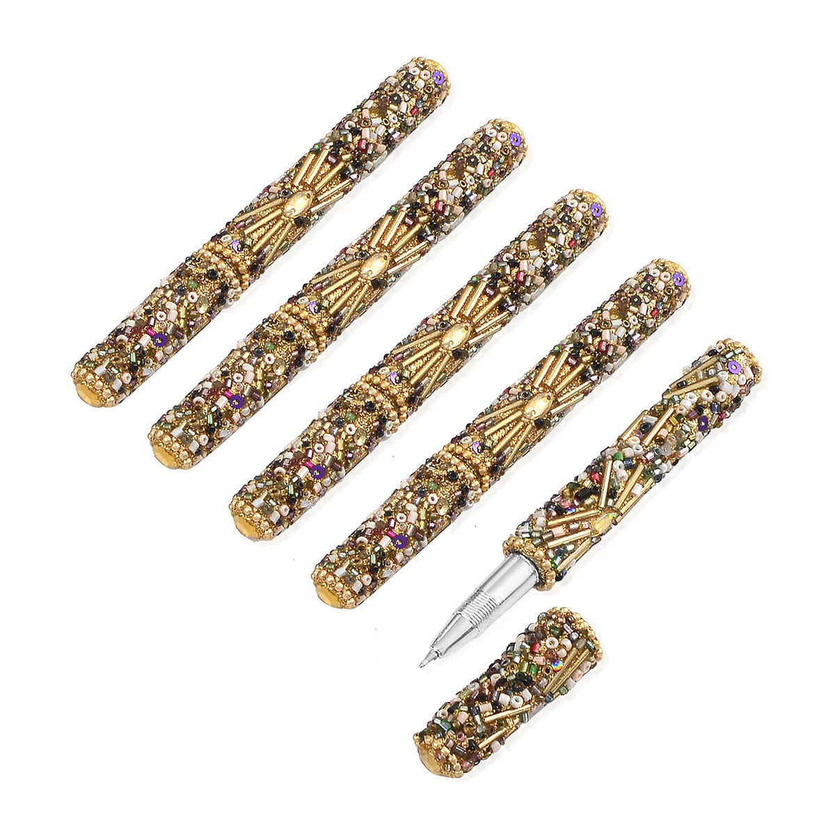 LIVMORE Elegant 7-Piece Beaded Stationery Set - 1 Beaded Box, 1 Diary, 5 Beaded Pens 8240812 6