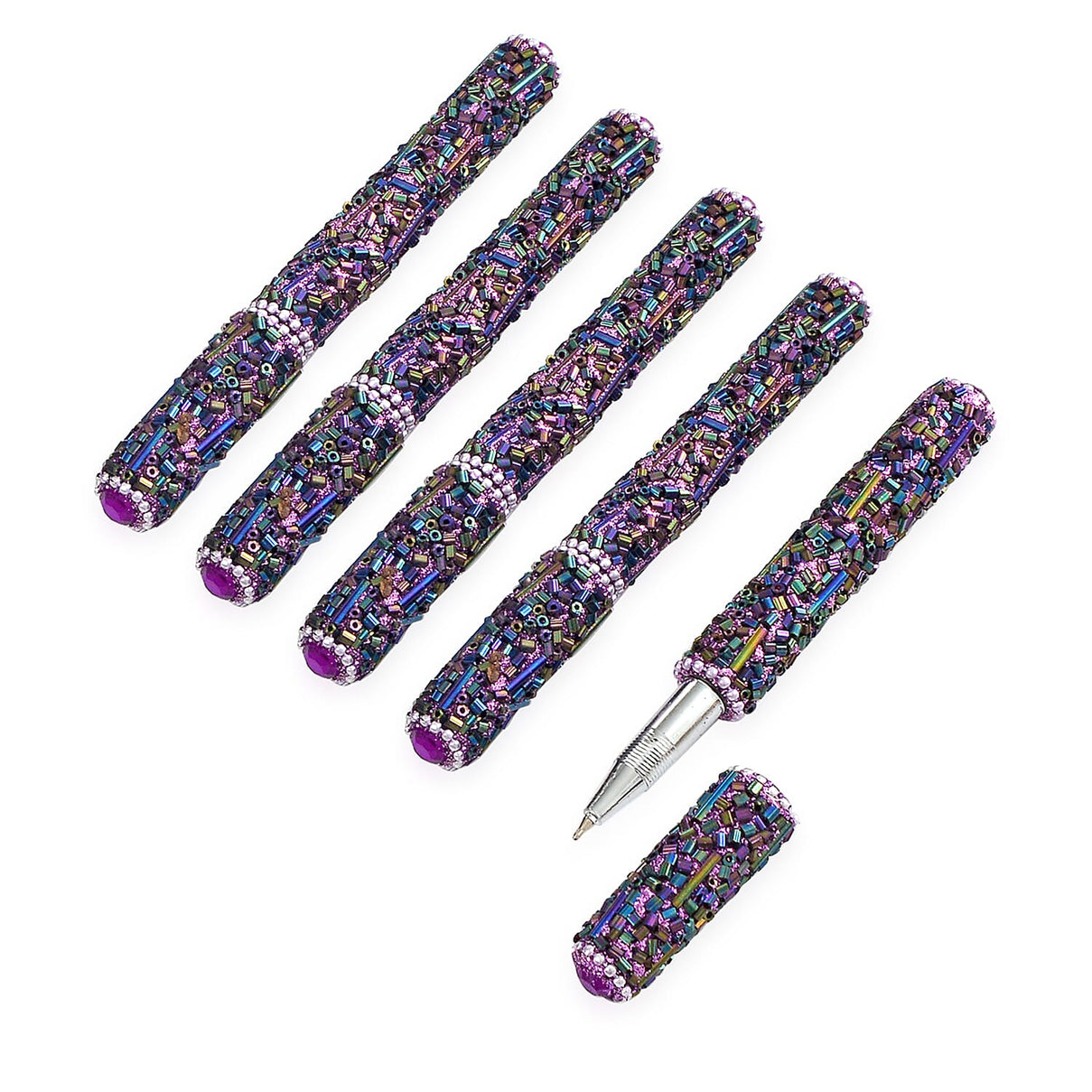 LIVMORE Elegant 7-Piece Beaded Stationery Set - 1 Beaded Box, 1 Diary, 5 Beaded Pens - Purple 8240811 6