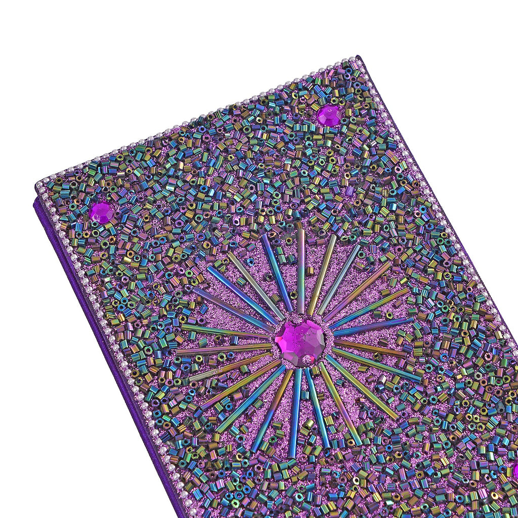 LIVMORE Elegant 7-Piece Beaded Stationery Set - 1 Beaded Box, 1 Diary, 5 Beaded Pens - Purple