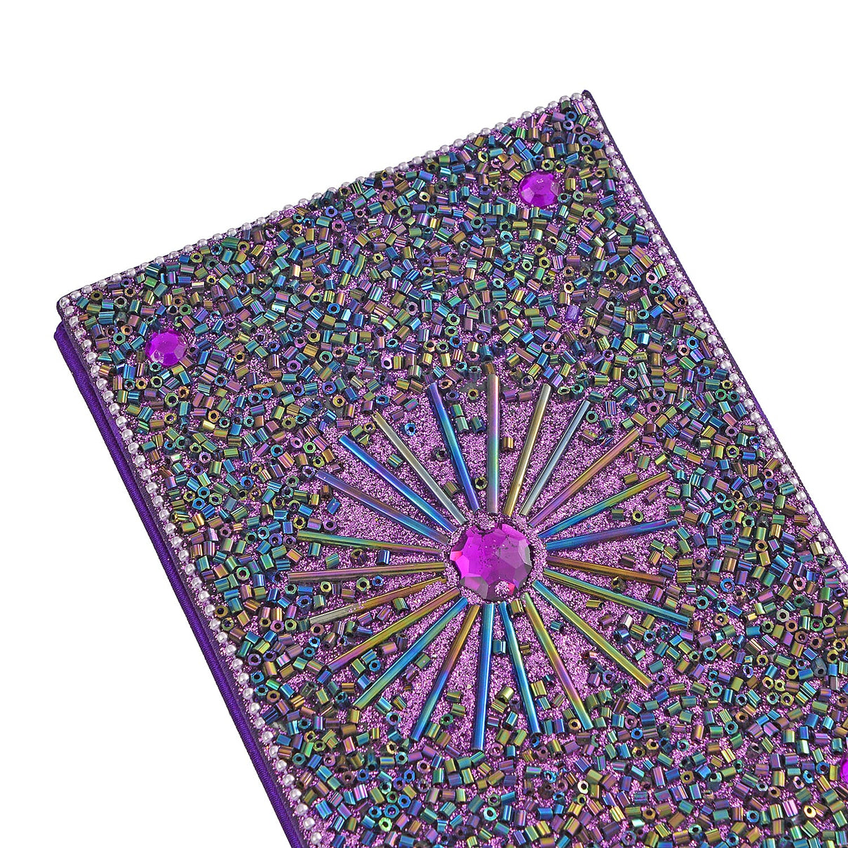 LIVMORE Elegant 7-Piece Beaded Stationery Set - 1 Beaded Box, 1 Diary, 5 Beaded Pens - Purple 8240811 8