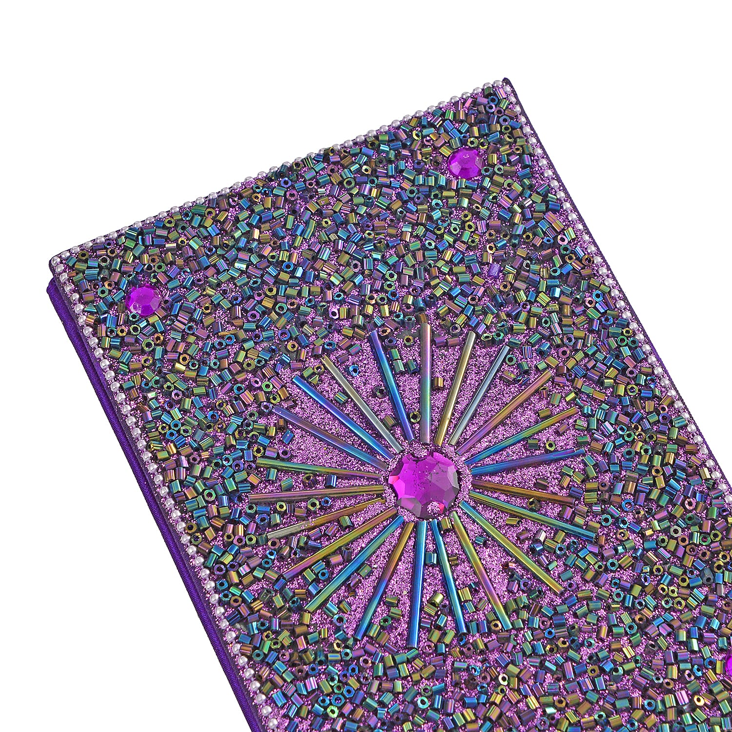 LIVMORE Elegant 7-Piece Beaded Stationery Set - 1 Beaded Box, 1 Diary, 5 Beaded Pens - Purple 8240811 8