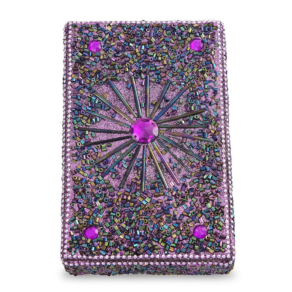 LIVMORE Elegant 7-Piece Beaded Stationery Set - 1 Beaded Box, 1 Diary, 5 Beaded Pens - Purple