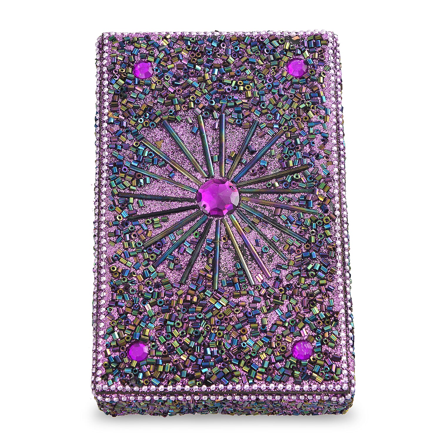 LIVMORE Elegant 7-Piece Beaded Stationery Set - 1 Beaded Box, 1 Diary, 5 Beaded Pens - Purple 8240811 10