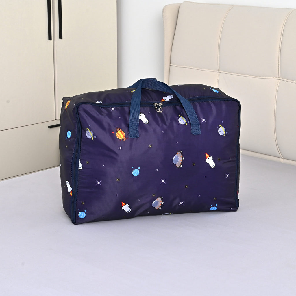 LIVMORE Set of 3 Multi-colour Space Pattern Storage Bags - Blue