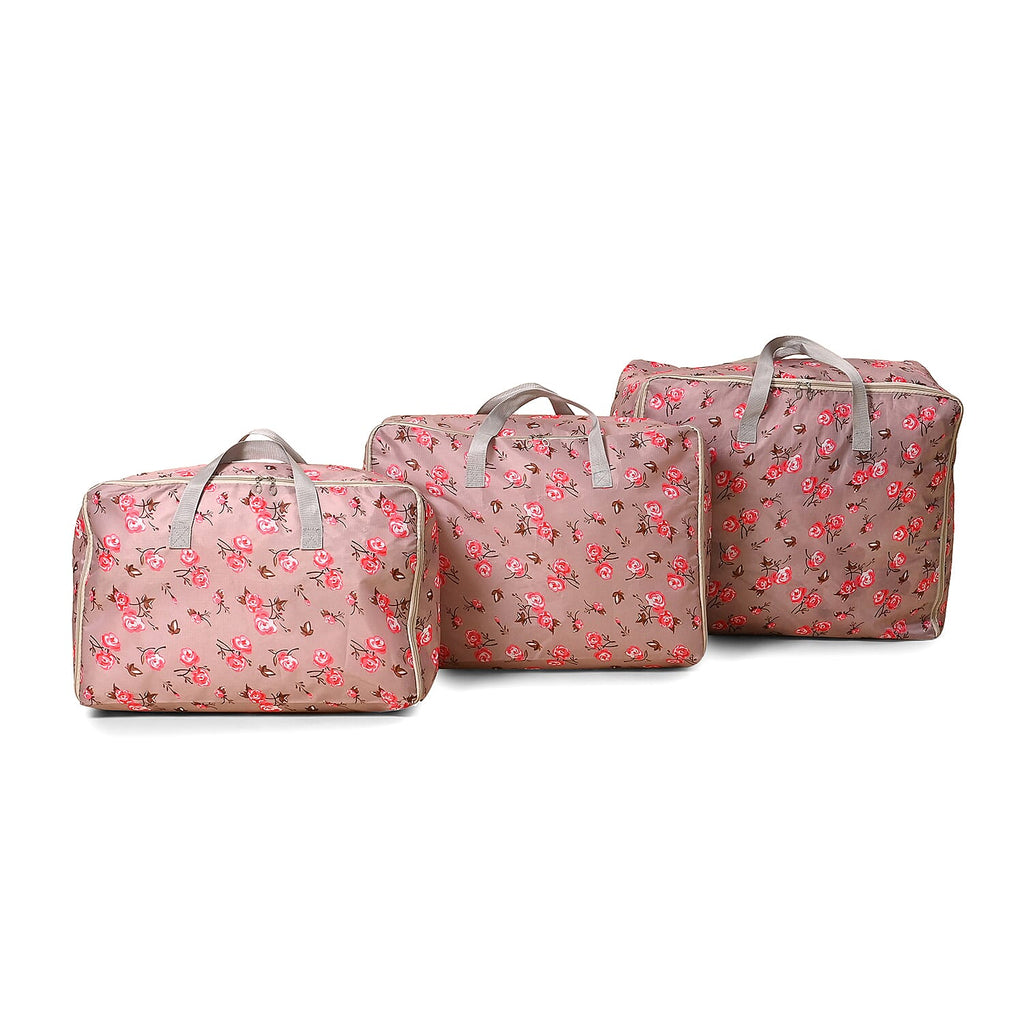 LIVMORE Set of 3 Floral Pattern Storage Bags - Rose