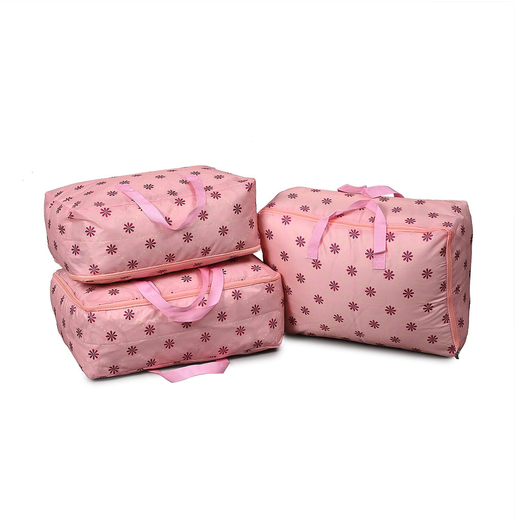 LIVMORE Set of 3 Floral Pattern Storage Bags - Rose
