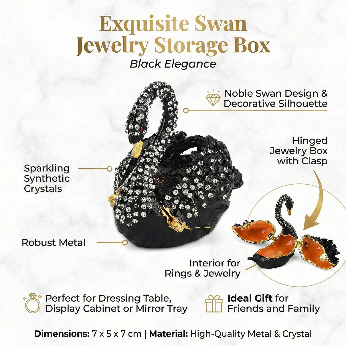 Livmore Swan Trinket Storage Box - Black 8411964 3
