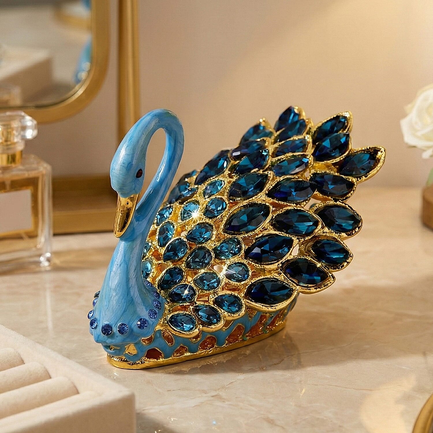 Livmore Swan Crystal Trinket Storage Box- Light Blue 8411968 2