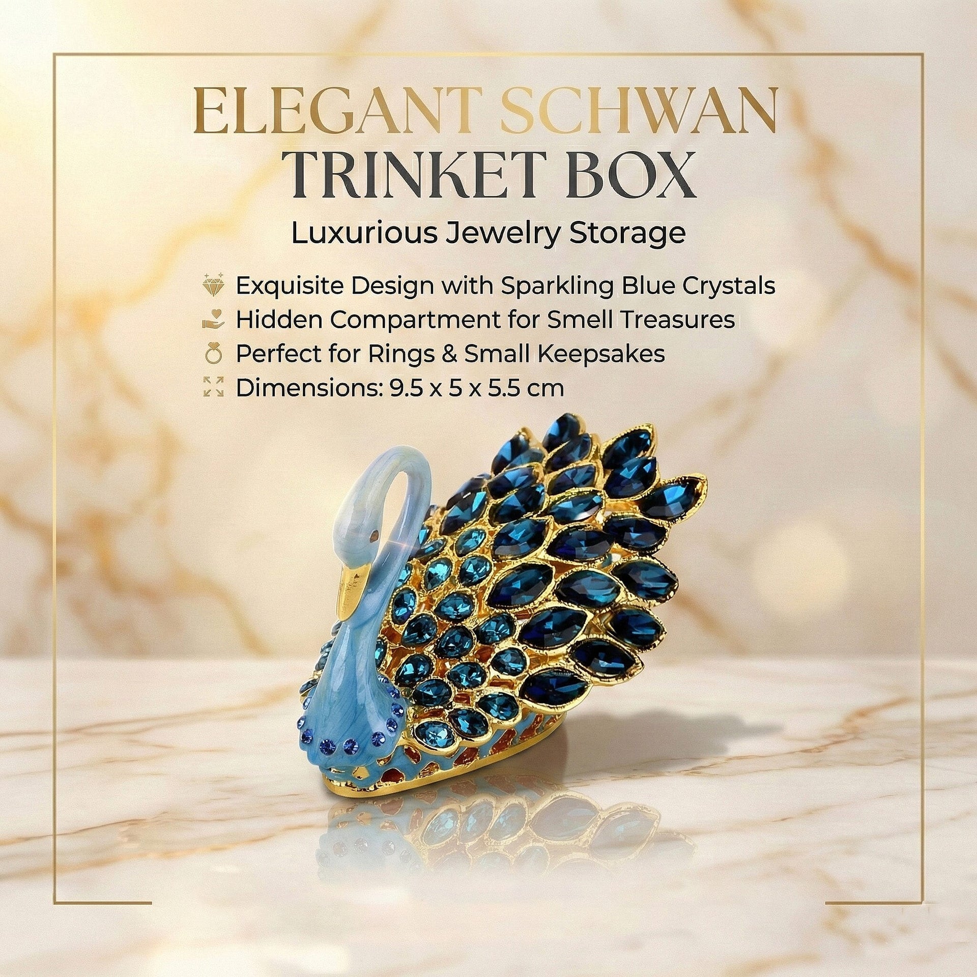 Livmore Swan Crystal Trinket Storage Box- Light Blue 8411968 3