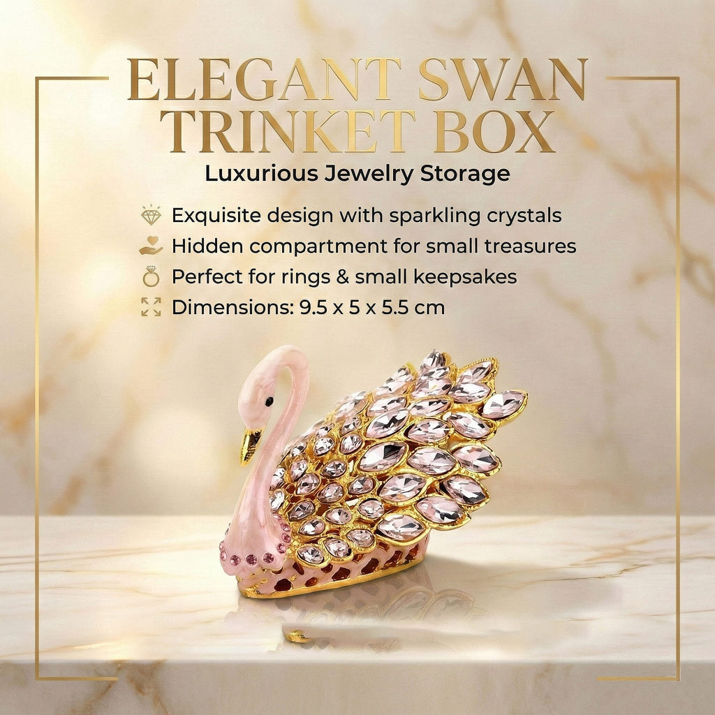 Livmore Swan Crystal Trinket Storage Box - Pink
