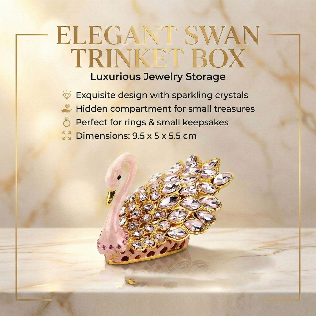 Livmore Swan Crystal Trinket Storage Box - Pink V32668025 3
