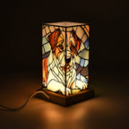 Livmore Cute Dog Cosmic Stained Painted LED Table Lamp with Ash Wood Base - USB Powered Night Light (17.5cm)