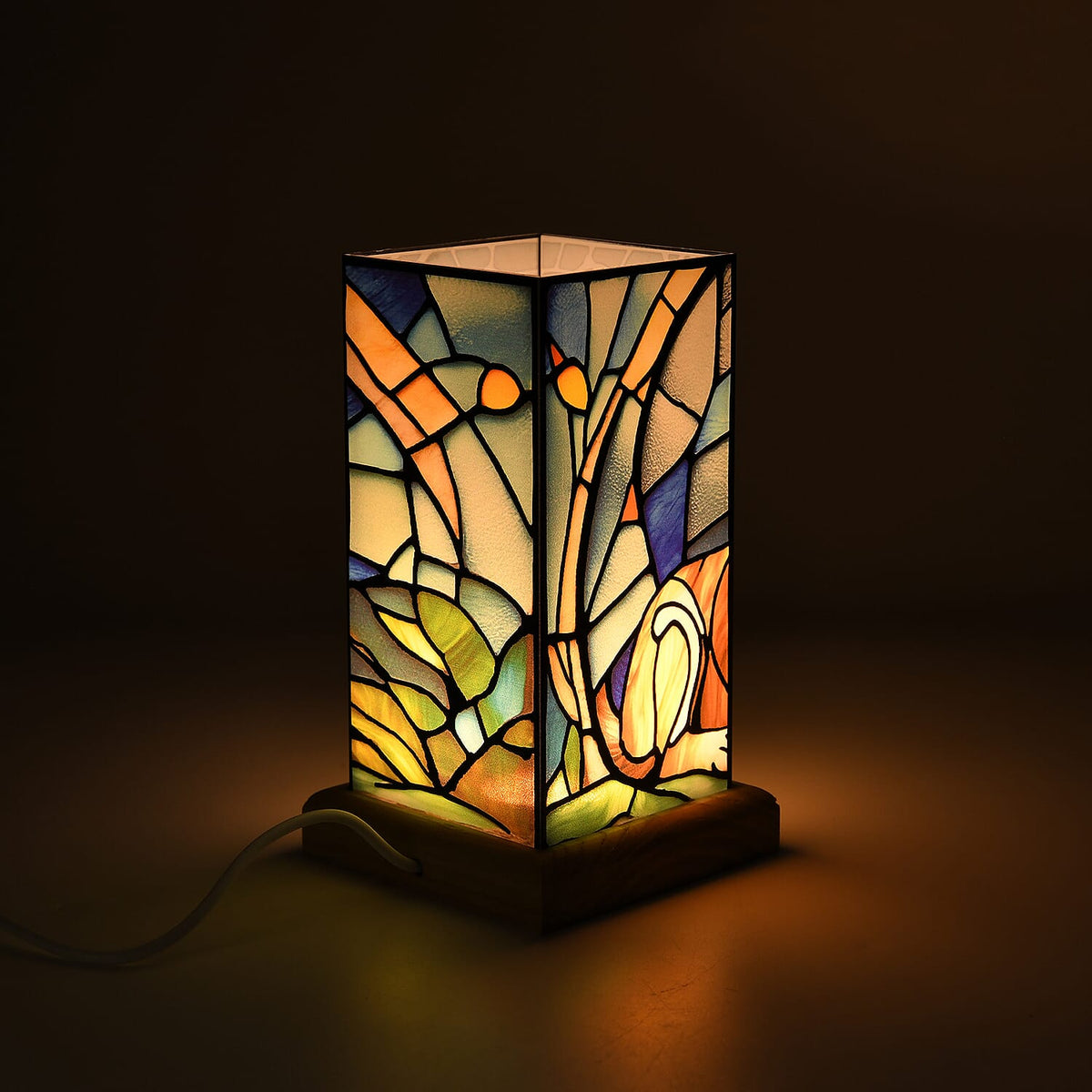 Livmore Cute Dog Cosmic Stained Painted LED Table Lamp with Ash Wood Base - USB Powered Night Light (17.5cm) 8432599 3