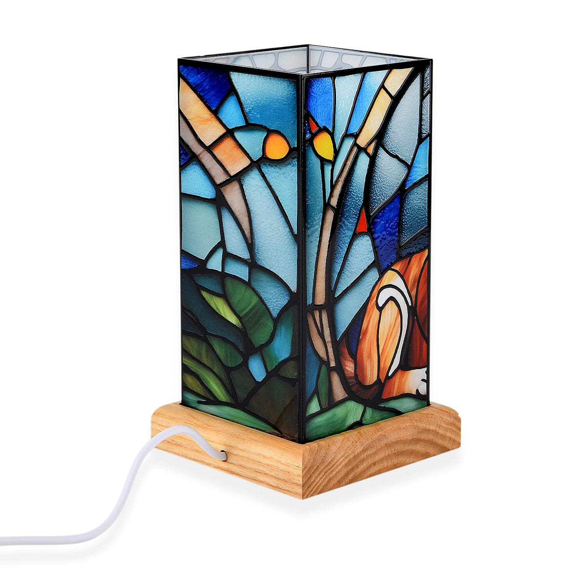 Livmore Cute Dog Cosmic Stained Painted LED Table Lamp with Ash Wood Base - USB Powered Night Light (17.5cm) 8432599 4