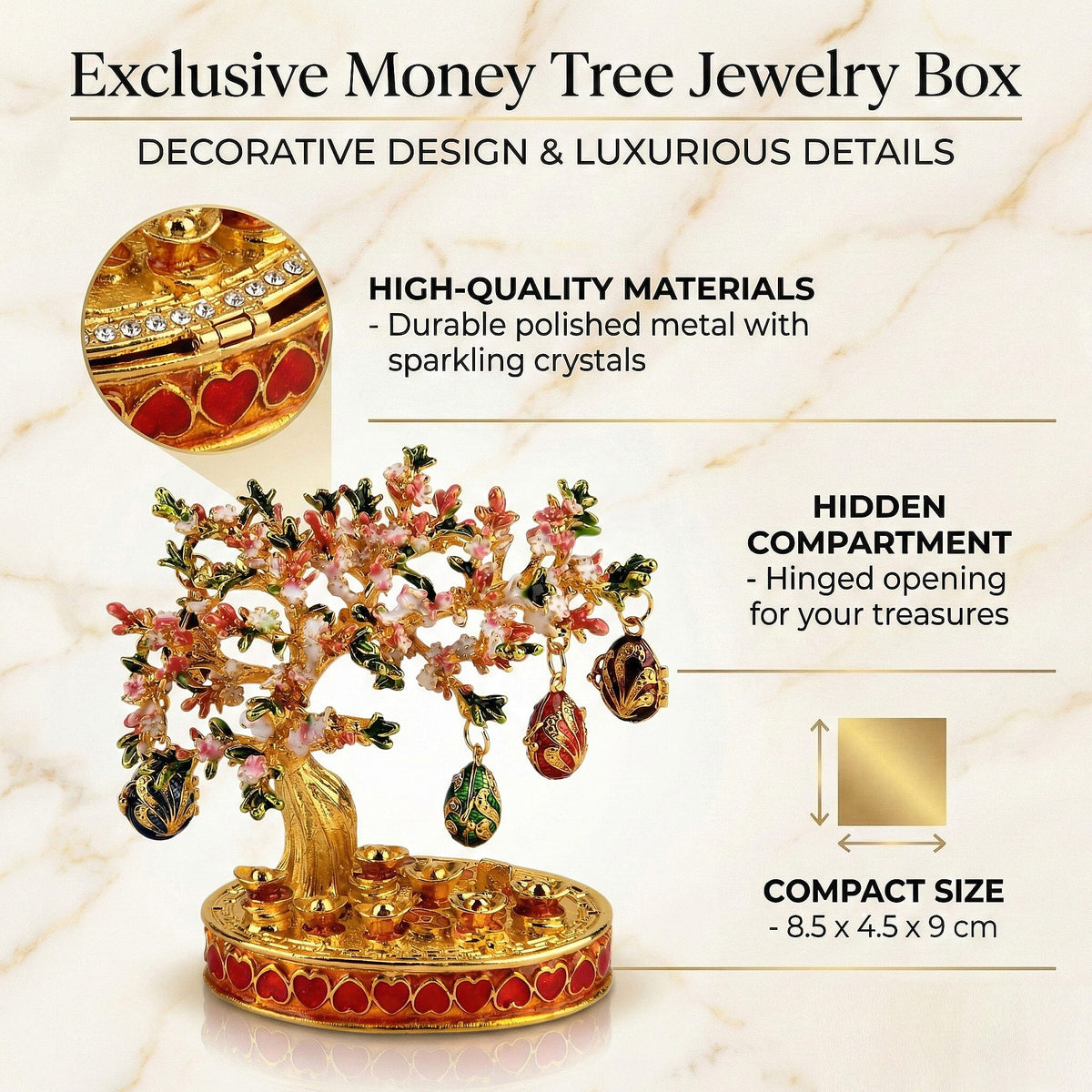 Livmore Feng Shui Activating Prosperity Tree Trinket Box with Flowers &amp; Hanging Easter Egg - Pink V32580241 3