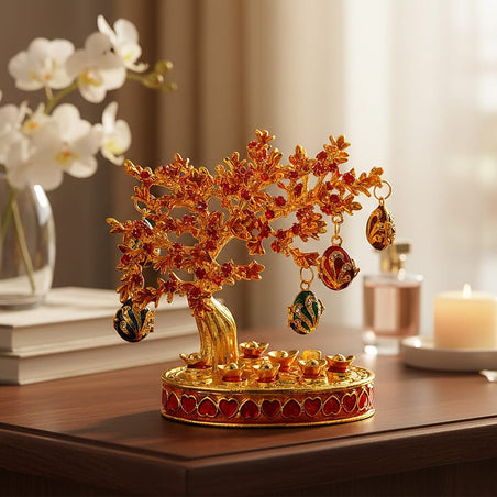 Livmore Feng Shui Activating Prosperity Tree Trinket Box with Flowers &amp; Hanging Easter Egg - Red 8412022 2