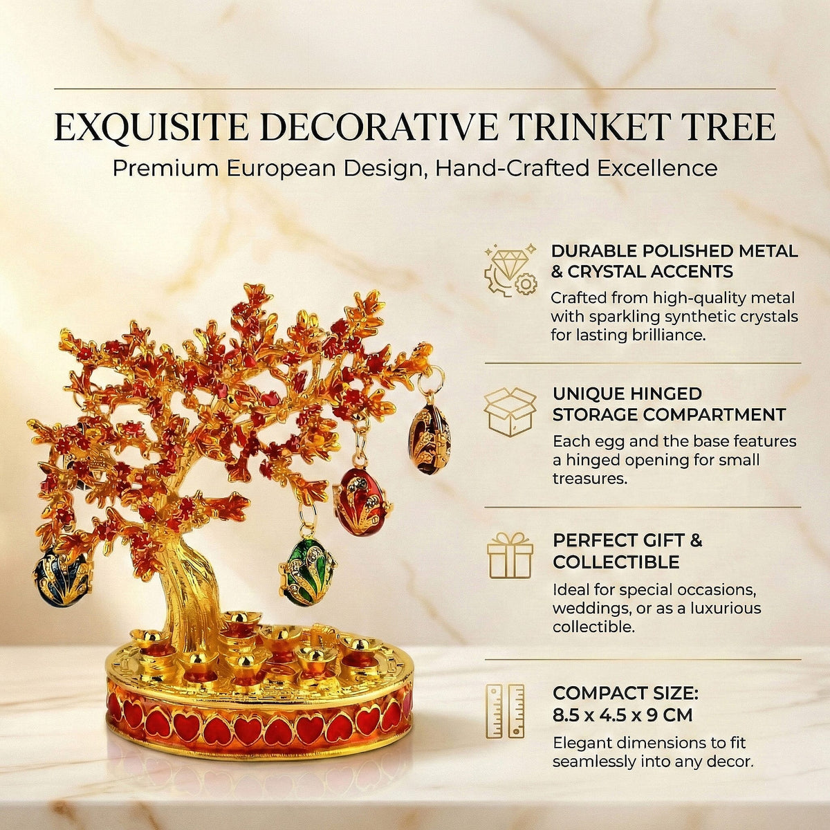 Livmore Feng Shui Activating Prosperity Tree Trinket Box with Flowers &amp; Hanging Easter Egg - Red V32666508 3