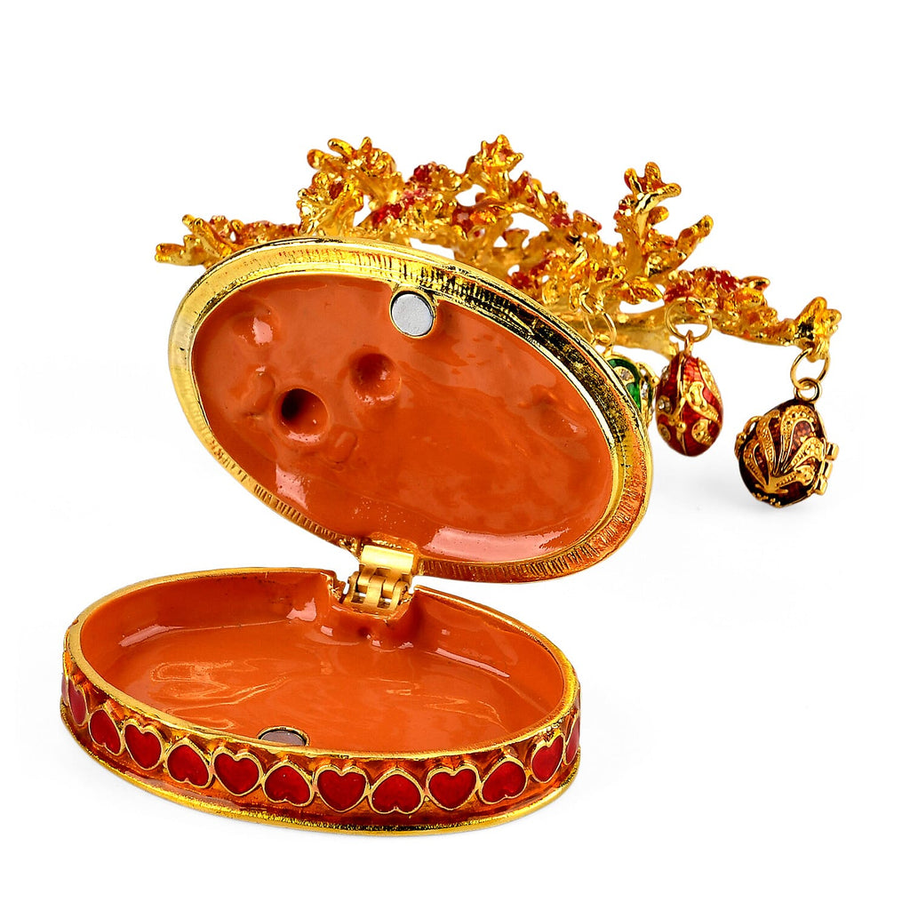 Livmore Feng Shui Activating Prosperity Tree Trinket Box with Flowers & Hanging Easter Egg - White & Yellow