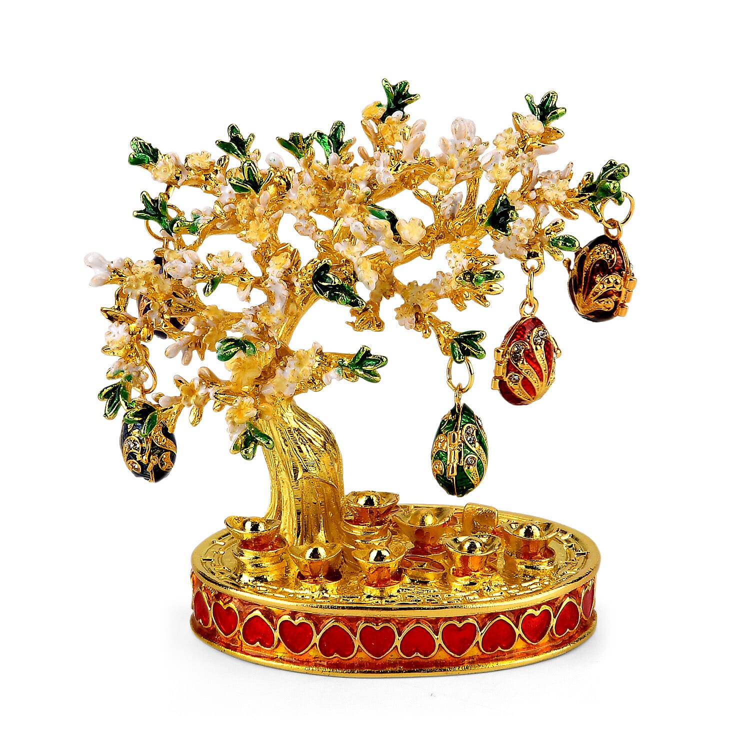 Livmore Feng Shui Activating Prosperity Tree Trinket Box with Flowers &amp; Hanging Easter Egg - White &amp; Yellow V32537883 0
