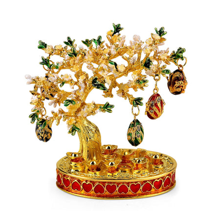 Livmore Feng Shui Activating Prosperity Tree Trinket Box with Flowers &amp; Hanging Easter Egg - White &amp; Yellow 8412019 1