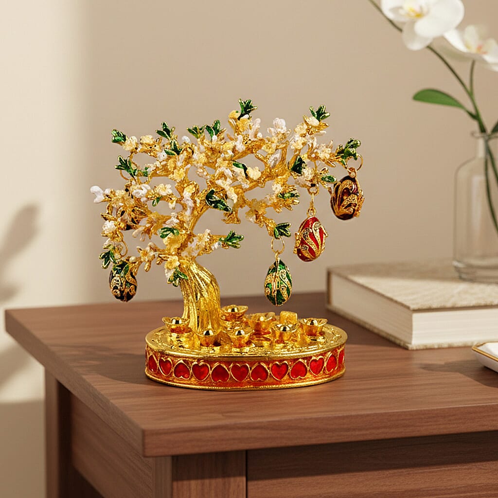 Livmore Feng Shui Activating Prosperity Tree Trinket Box with Flowers &amp; Hanging Easter Egg - White &amp; Yellow V32537883 2