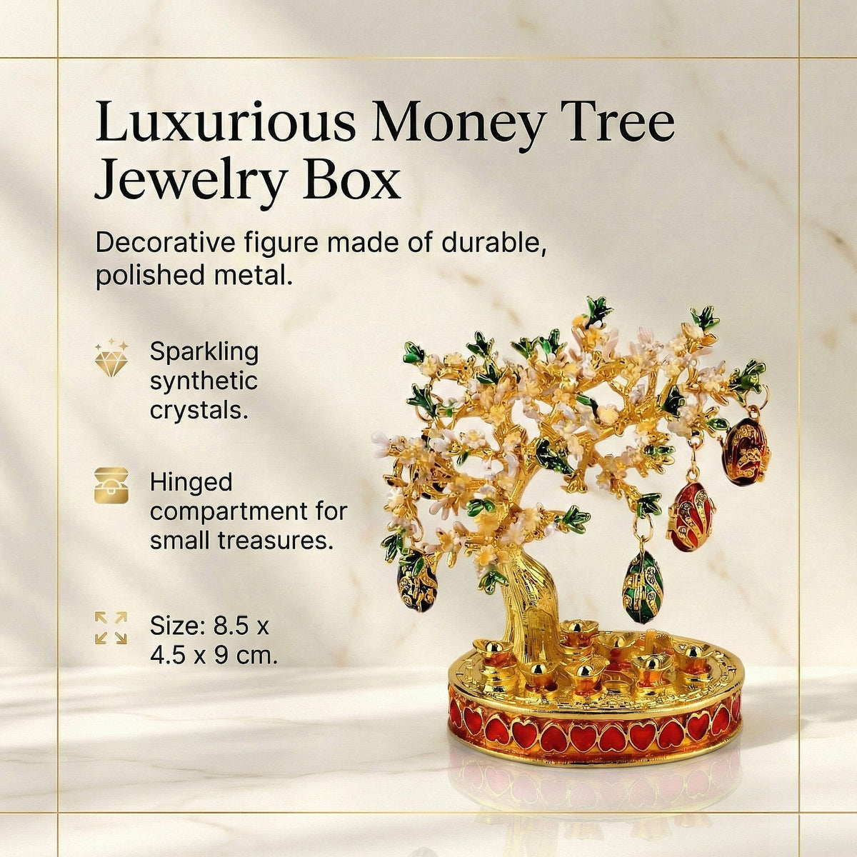 Livmore Feng Shui Activating Prosperity Tree Trinket Box with Flowers &amp; Hanging Easter Egg - White &amp; Yellow V32537883 3