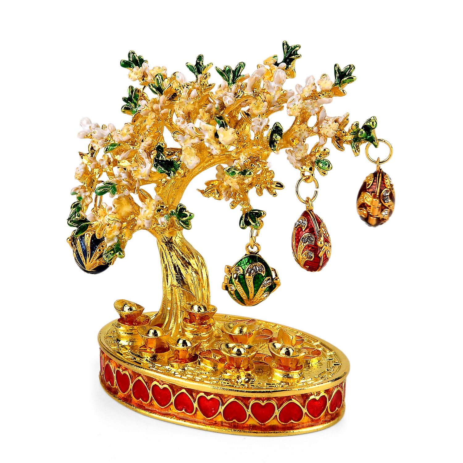 Livmore Feng Shui Activating Prosperity Tree Trinket Box with Flowers &amp; Hanging Easter Egg - White &amp; Yellow V32537883 4