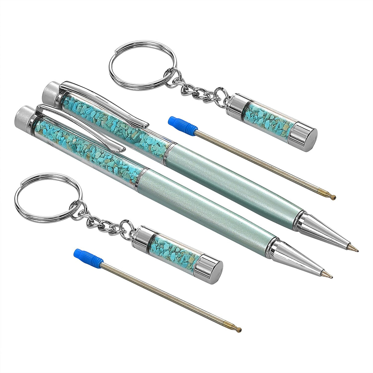 LIVMORE Turquoise Gemstone Pen Set with 2 Keychains and 2 Refills - Green 8242174 0