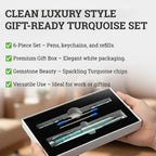 LIVMORE Turquoise Gemstone Pen Set with 2 Keychains & 2 Refills - Green