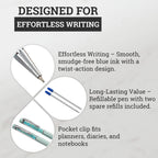 LIVMORE Turquoise Gemstone Pen Set with 2 Keychains & 2 Refills - Green