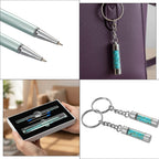 LIVMORE Turquoise Gemstone Pen Set with 2 Keychains & 2 Refills - Green