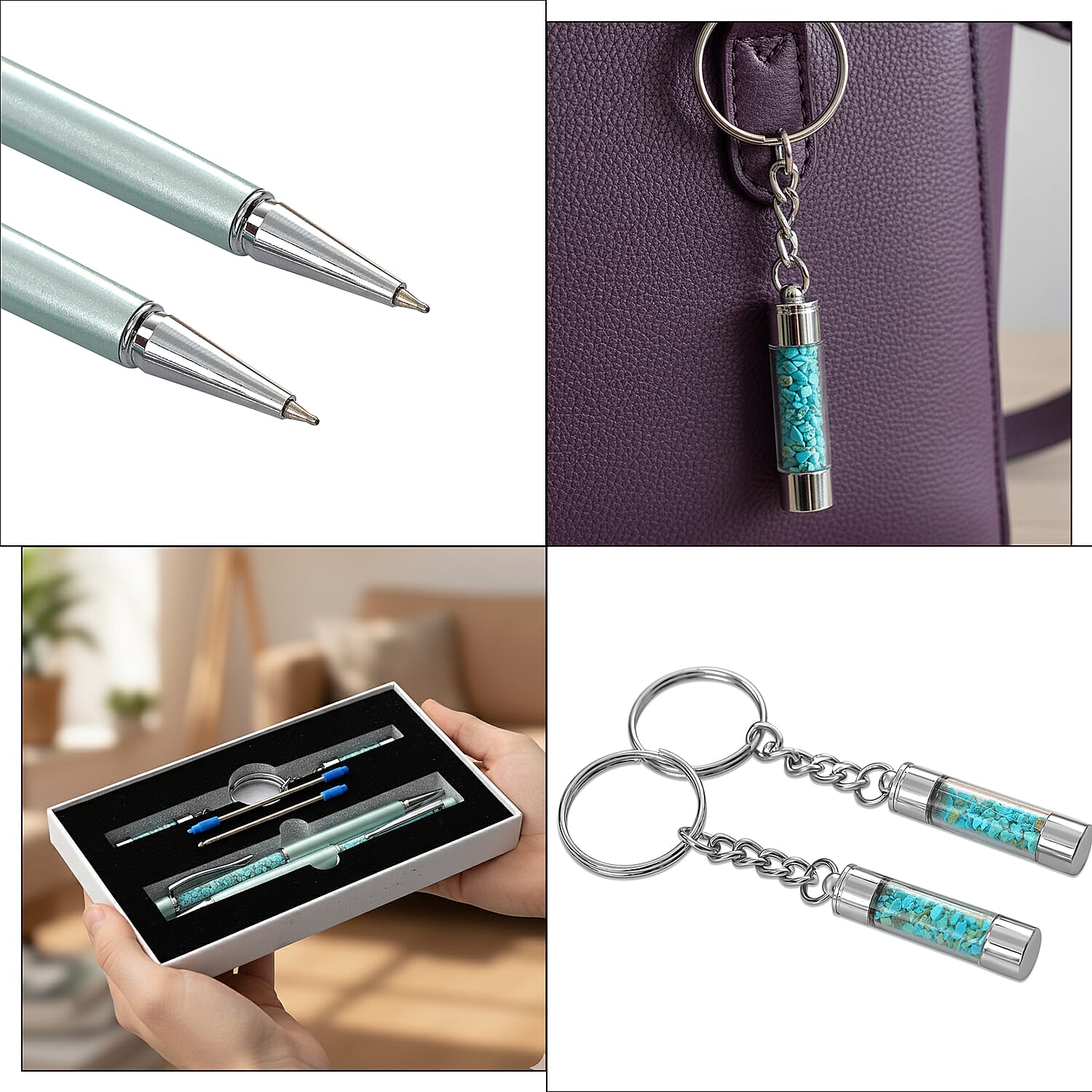 LIVMORE Turquoise Gemstone Pen Set with 2 Keychains and 2 Refills - Green 8242174 6