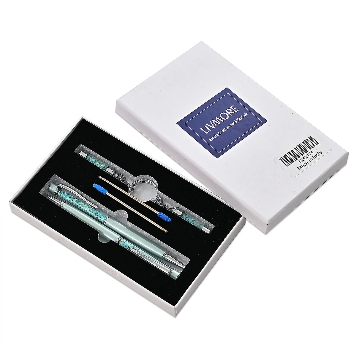 LIVMORE Turquoise Gemstone Pen Set with 2 Keychains and 2 Refills - Green 8242174 8