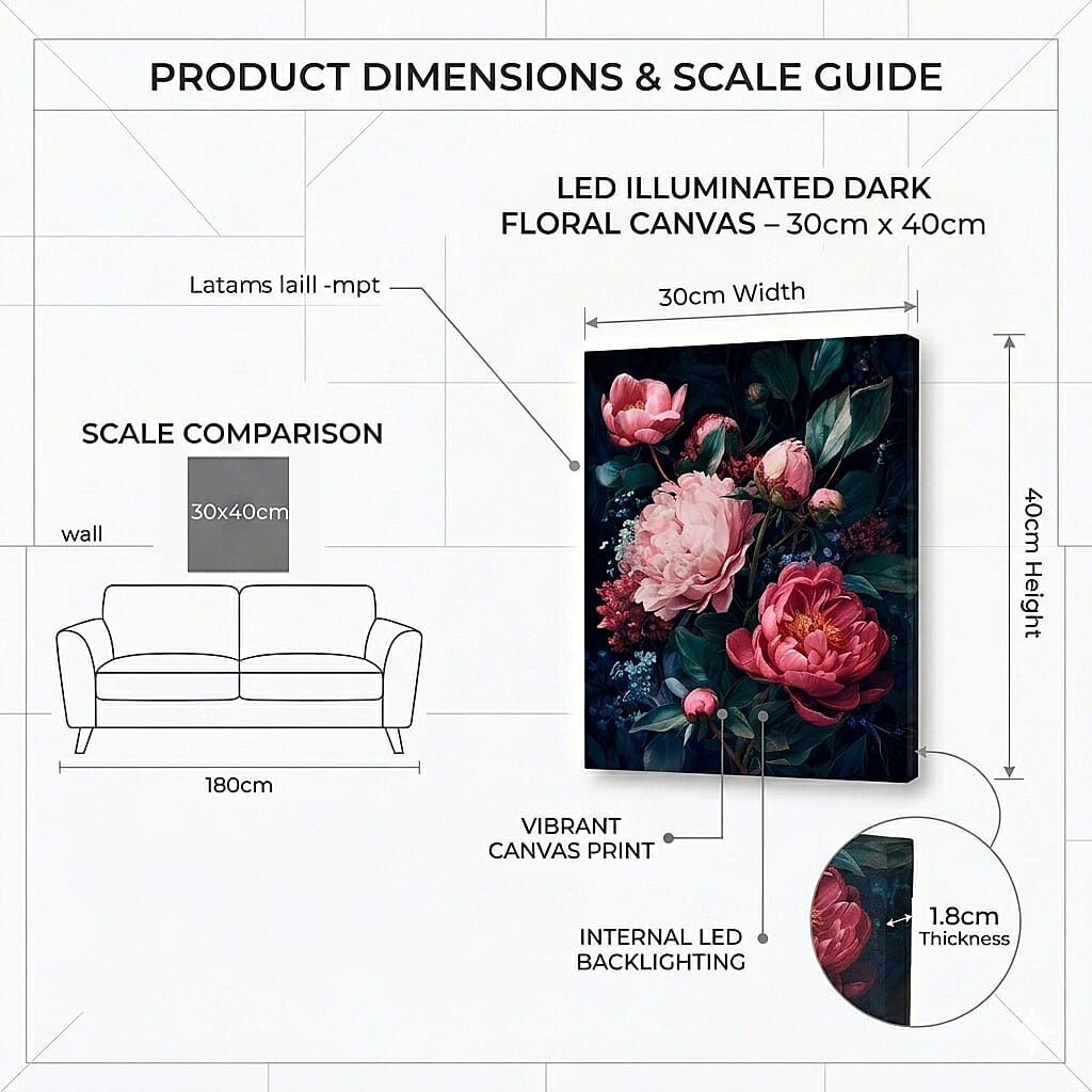 LIVMORE LED Illuminated Flower Painting Wall Art (30x40cm) 8477893 6