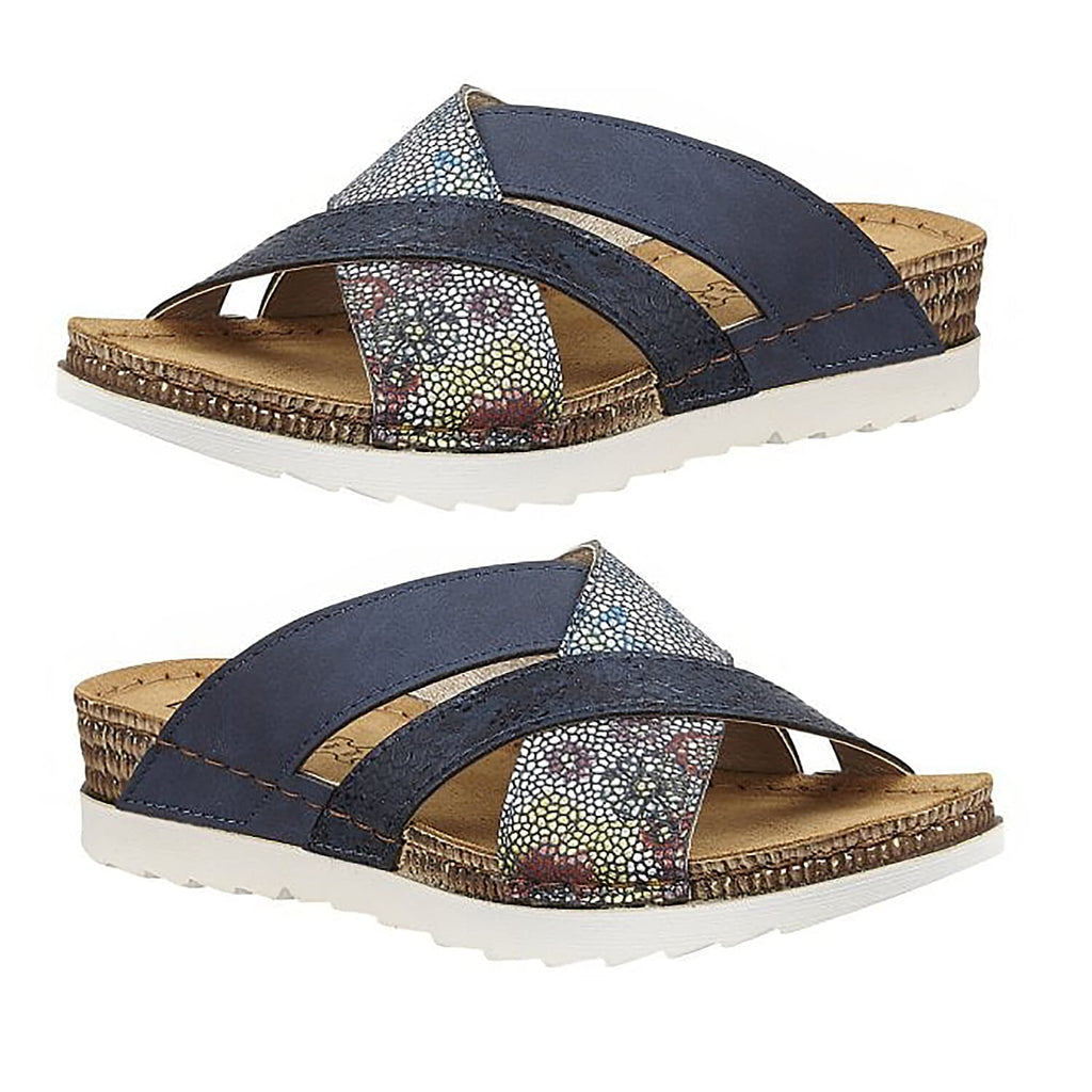 Lotus Ravenna Reptile Print Mule Ladies Sandals in Navy (Size 7)
