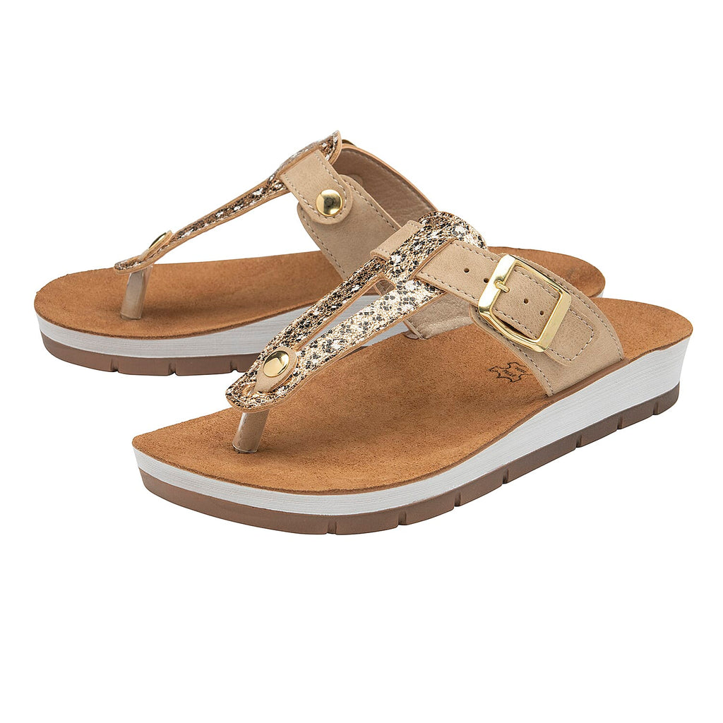 Lotus Leopard Print Palermo Toe-Post Sandals (Size 4) - Gold