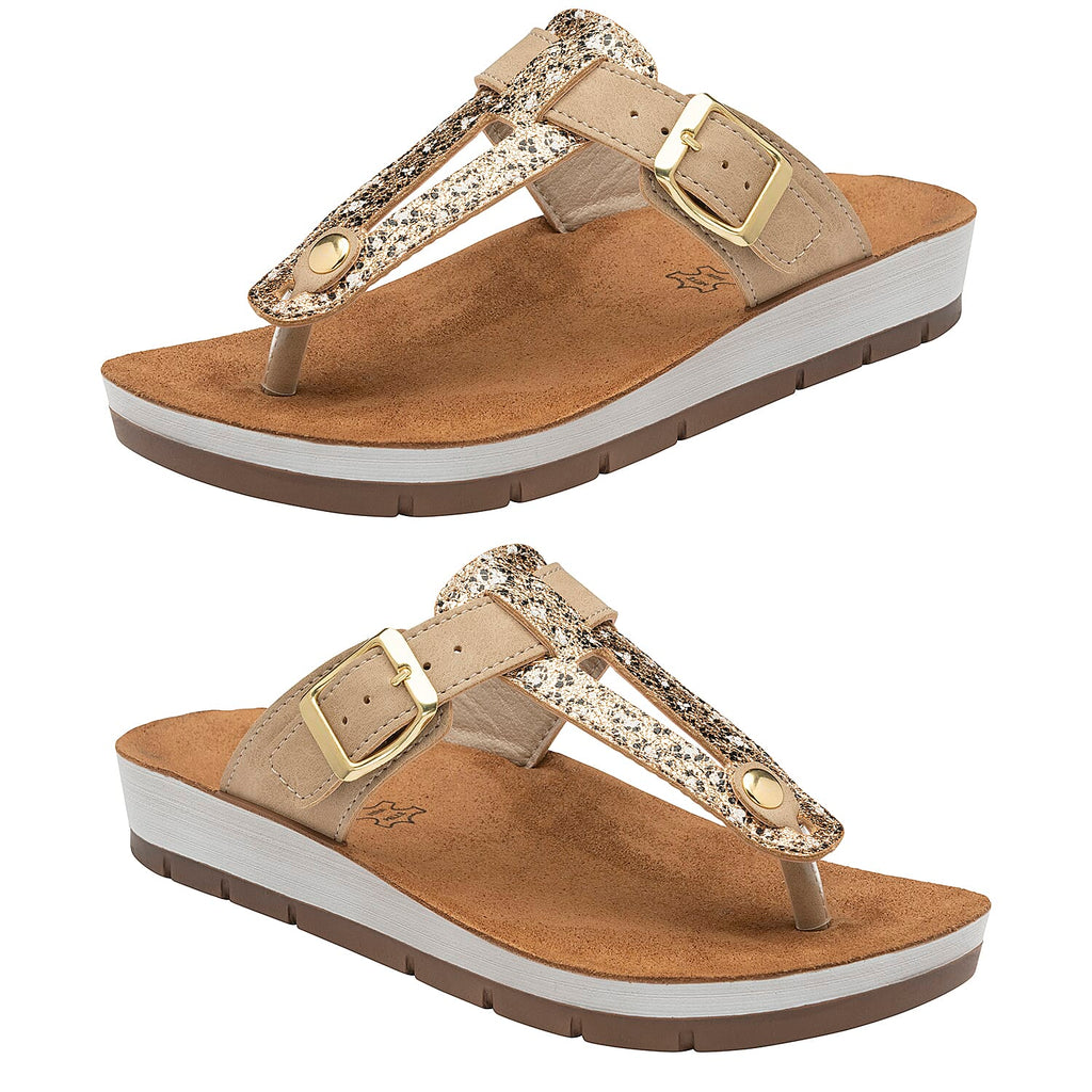 Lotus Leopard Print Palermo Toe-Post Sandals (Size 4) - Gold