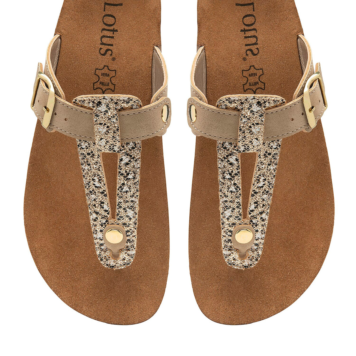 LOTUS Palermo Glitter and Buckle Detailing Women's Sandals - Gold 6339517 3