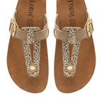 Lotus Leopard Print Palermo Toe-Post Sandals (Size 4) - Gold