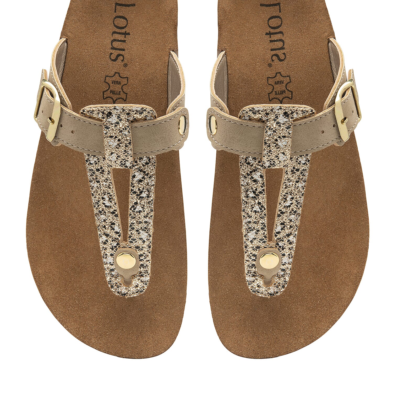 LOTUS Palermo Glitter and Buckle Detailing Women's Sandals - Gold 6339517 3