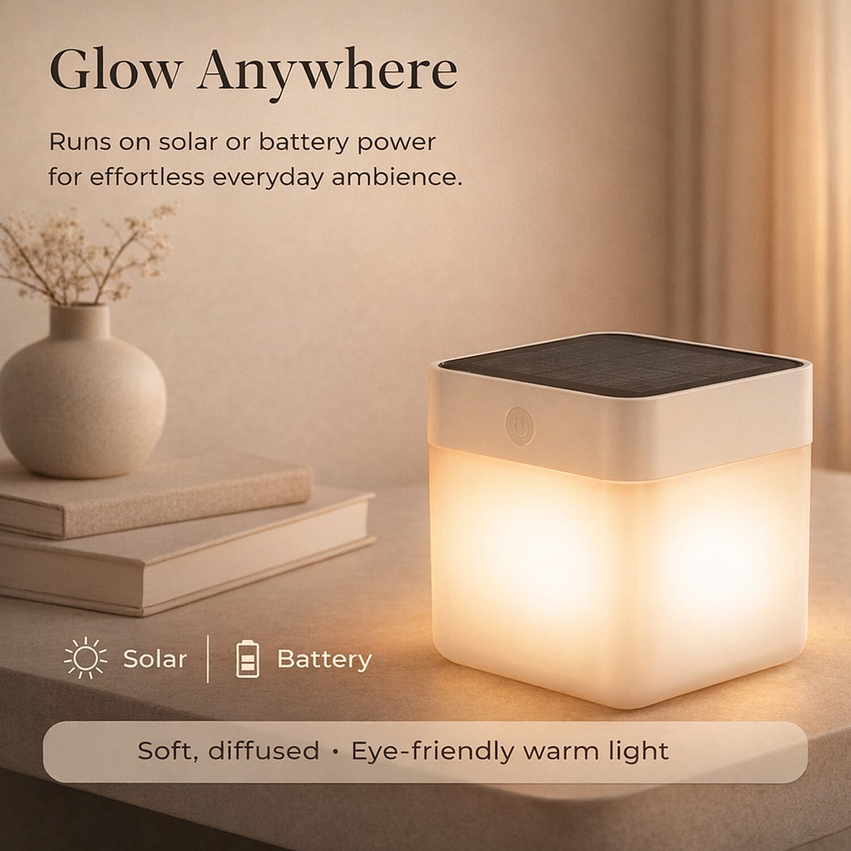 LUTEC Table Cube Solar Powered LED Portable Lantern - 3 Step Dimmer - IP44 Rated V32363465 1