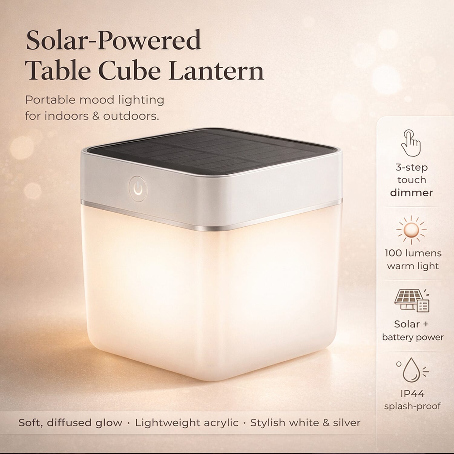 LUTEC Table Cube Solar Powered LED Portable Lantern - 3 Step Dimmer - IP44 Rated V32349711 2