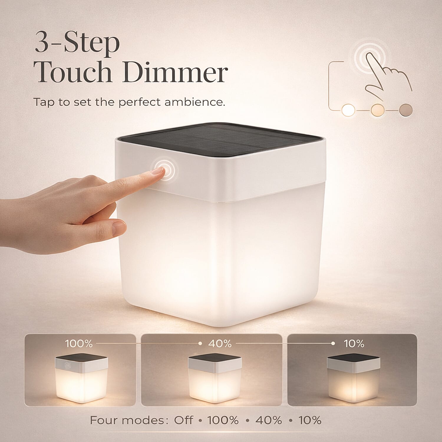 LUTEC Table Cube Solar Powered LED Portable Lantern - 3 Step Dimmer - IP44 Rated V32363465 3