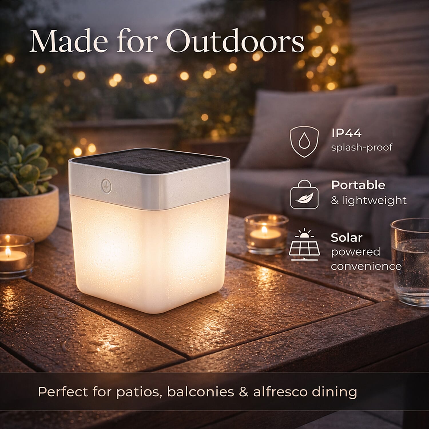LUTEC Table Cube Solar Powered LED Portable Lantern - 3 Step Dimmer - IP44 Rated V32363015 4
