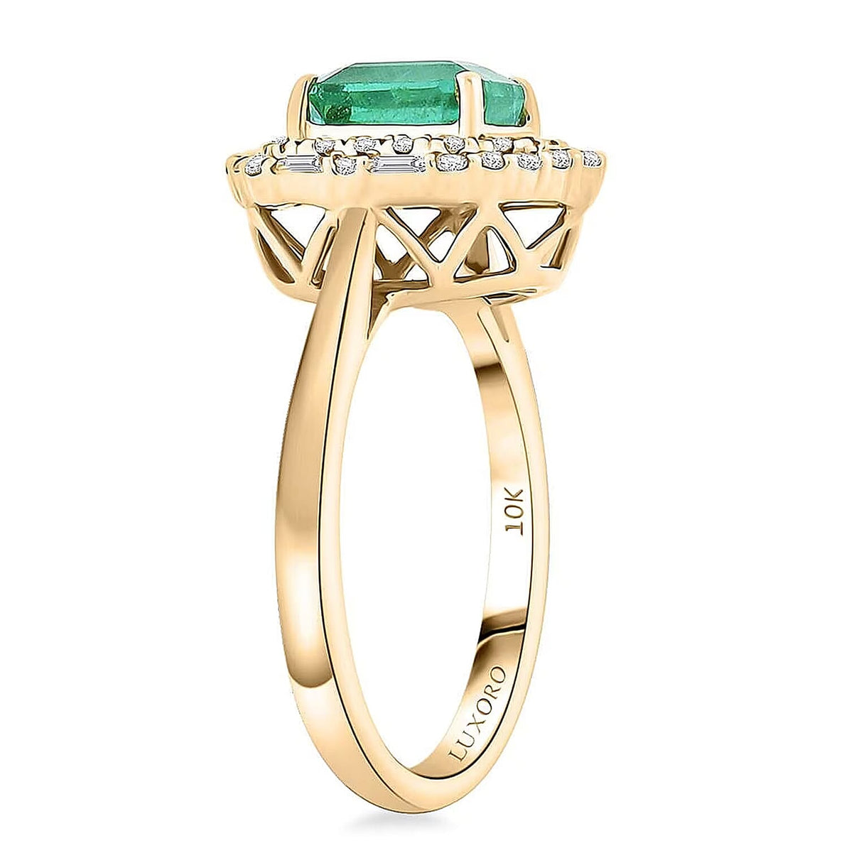 LUXORO 1.65 Ct. AAA Zambian Emerald, White Diamond Double Halo Ring in 10K Yellow Gold 8262930 3