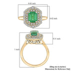 Luxoro - 9K Yellow Gold AAA Zambian Emerald & AGI Certified White Diamond Halo Ring 1.70 Ct, Gold Wt. 3.45 Gms