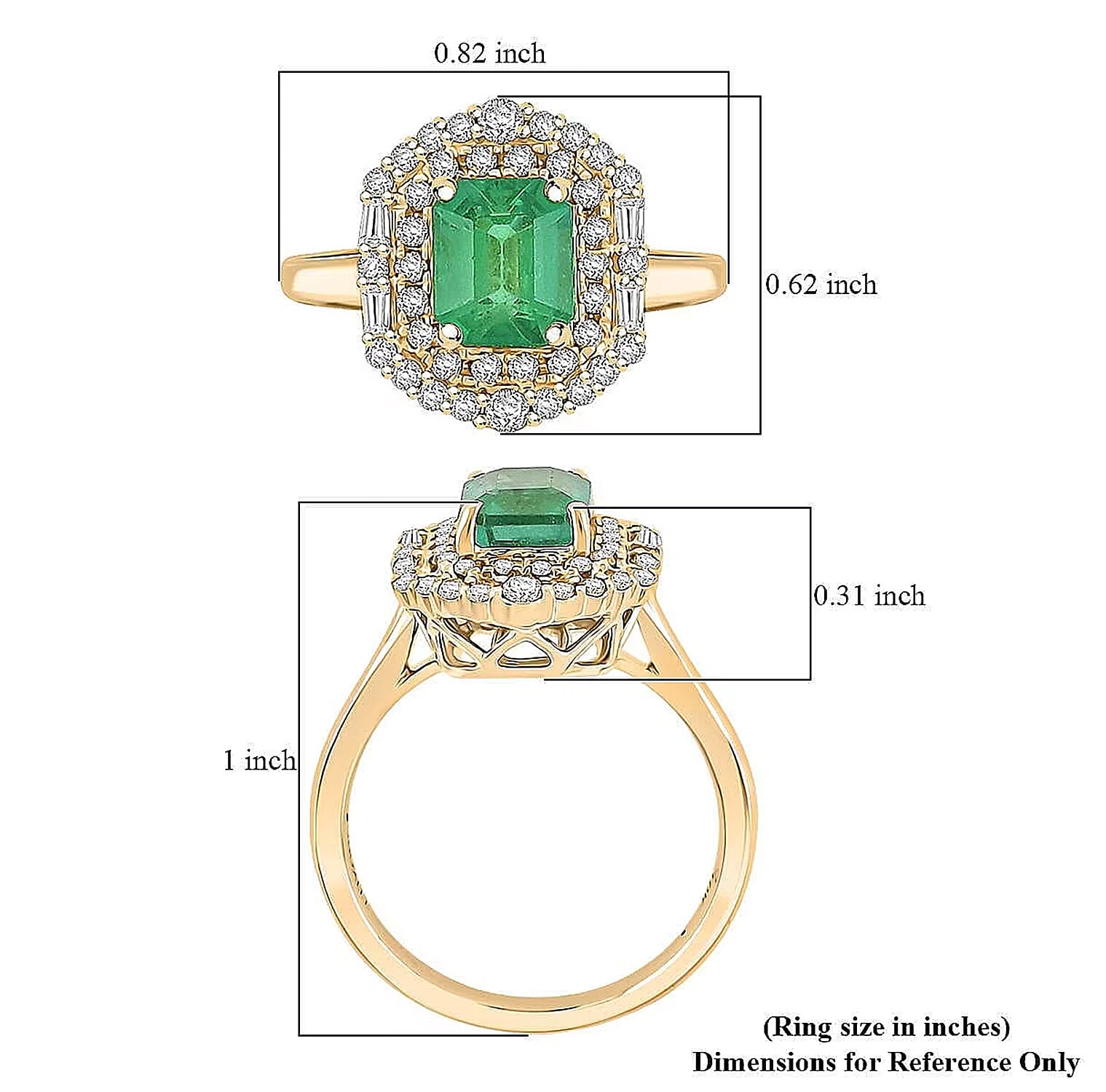 LUXORO 1.65 Ct. AAA Zambian Emerald, White Diamond Double Halo Ring in 10K Yellow Gold 8262930 5