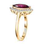 Luxoro 10K Yellow Gold AAA Radiant Ember Garnet, White Diamond I2 Main Stone With Surrounding Stone Ring, Gold Wt.3.04 Gms  1.960  Ct.