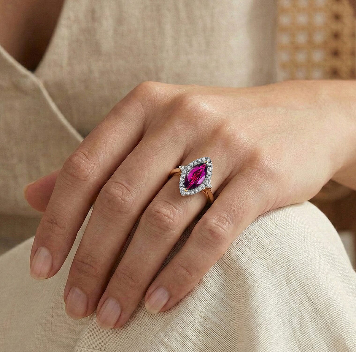 LUXORO 1.9 Ct. AAA Radiant Ember Garnet, White Diamond I2 Halo Ring in 10K Yellow Gold 8298931 6